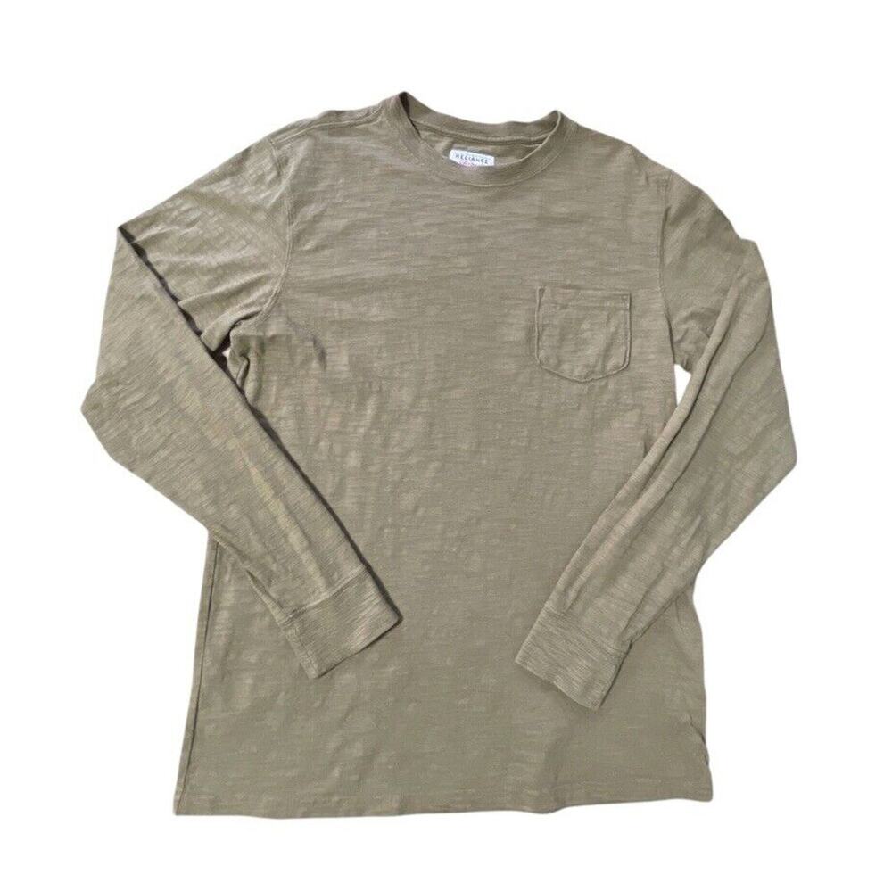 Guideboat Co. T Shirt Men Medium Olive Green Reliance LS Cotton Slub Pocket Peru